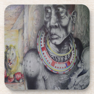 Dessous-de-verre Masai mère et enfant avec Lion Art Imprimer/Graphi