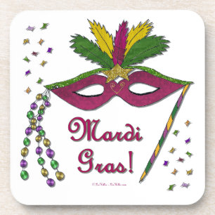 Dessous-de-verre Masque de Mardi Gras Plumes Perles
