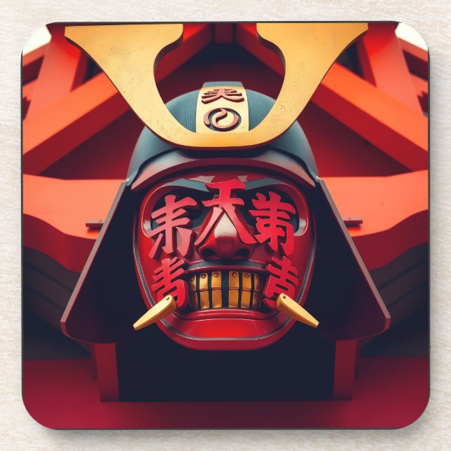 Dessous-de-verre Masque de samouraï anime rouge (Devant)