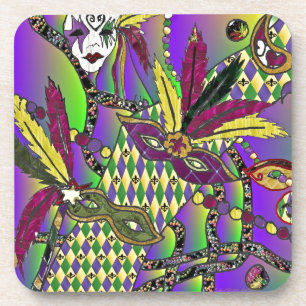 Dessous-de-verre Masques à plumes de Mardi Gras psychédéliques