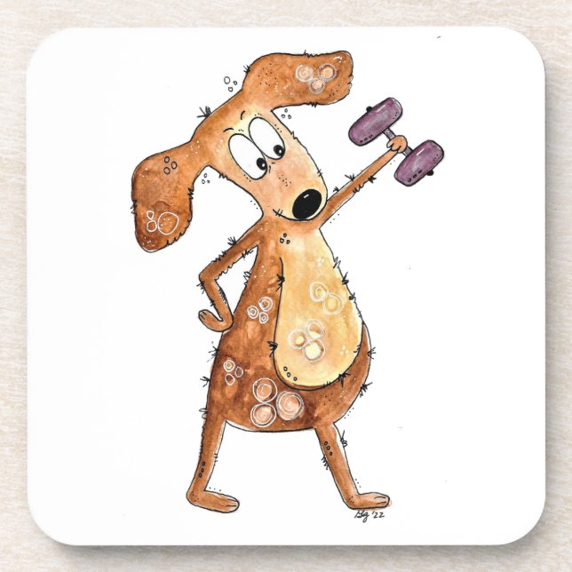 Dessous-de-verre Mélange Whimsical Brown Chien Poids de levage (Devant)