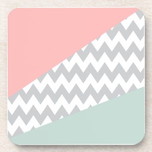 Dessous-de-verre Menthe et corail gris de Chevron