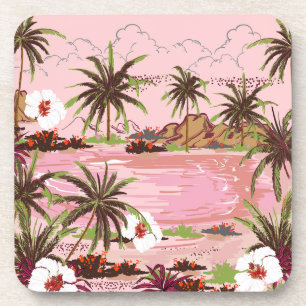 Dessous-de-verre Mer rose Tropical Isle Palms et Plastique Plante
