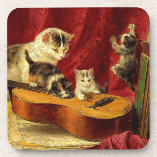 Dessous-de-verre Mère Chat et chatons Jouer avec la guitare