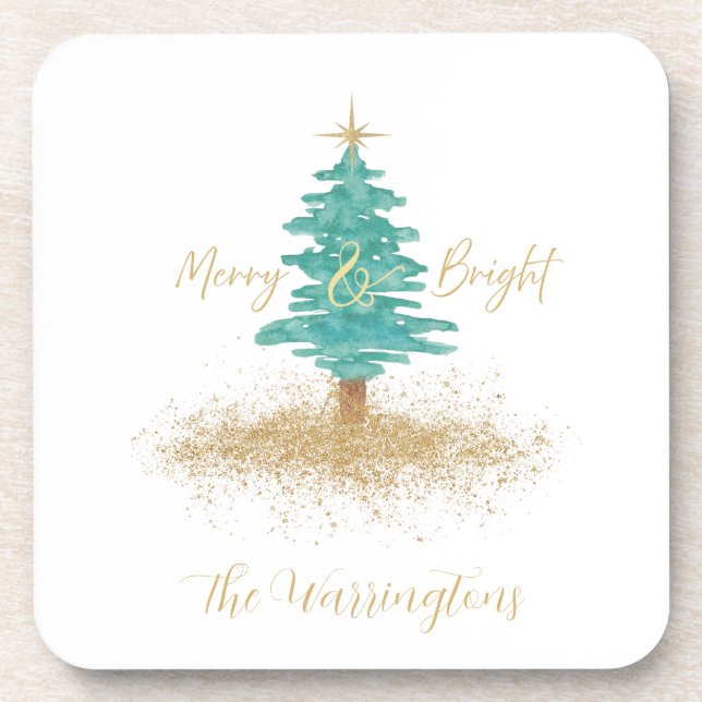 Dessous-de-verre "Merry and Bright" Watercolor Tree (Devant)