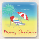 Dessous-de-verre Merry Christmas, Santa Hat, Palm Tree, Beach<br><div class="desc">Merry Christmas with Santa Hat,  Palm Tree,  Beach Umbrella and Chair Illustration by Inge Lewis.  Find more matching items at the ingeinc.com store.</div>