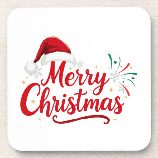 Dessous-de-verre Merry Christmas Typography with Santa Hat and Snow