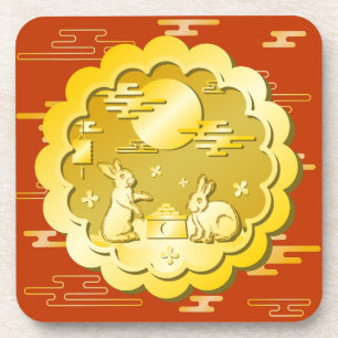 Dessous-de-verre Mi-automne Festival Gold Mooncake Moon Rabbit