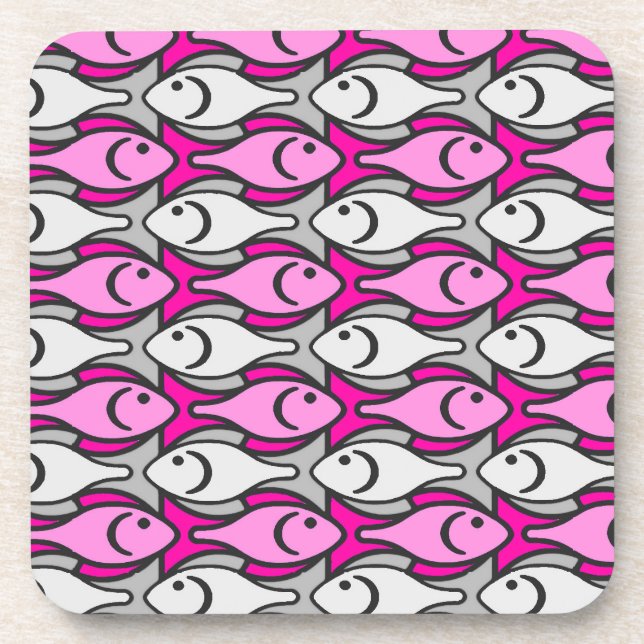 Dessous-de-verre Mi-siècle Poisson moderne, rose et gris (Devant)