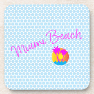 Dessous-de-verre Miami-Beach-logo-soleil-palmiers-rose