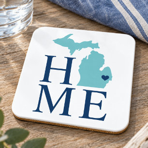 Dessous-de-verre Michigan Maison Aqua Bleu Nuit Personnalisé Cœur d