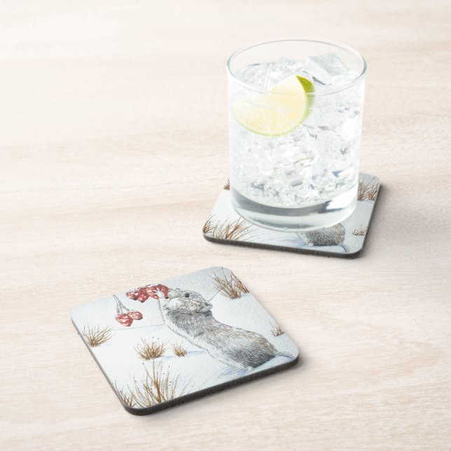 Dessous-de-verre Mignonne champ neige scène hiver faune (Côté Droit)