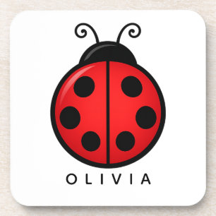 Dessous-de-verre Mignonne coccinelle rouge personnalisée avec nom -