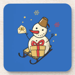 Dessous-de-verre Mignonne Snowman Sur Un Motoneige