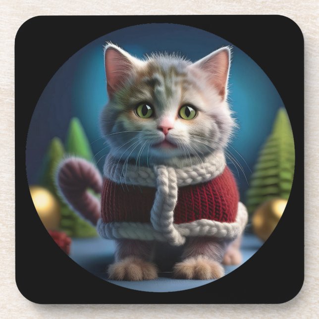 Dessous-de-verre Minskin Kitten Dans Une tenue de Noël (Devant)