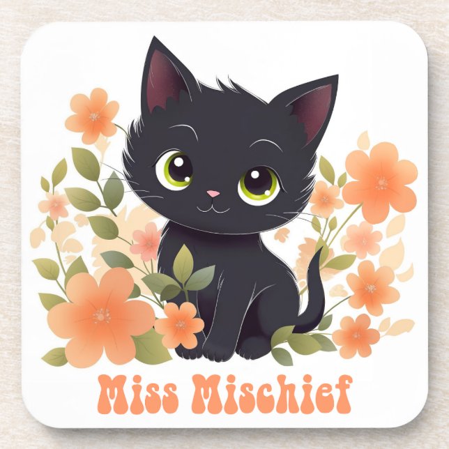 Dessous-de-verre Miss Mischief Black Kitten Kawaii Chibi (Devant)