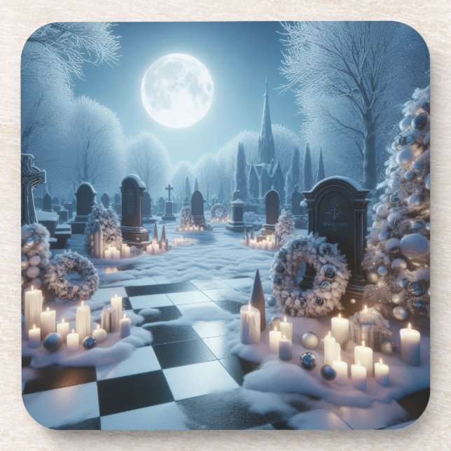 Dessous-de-verre Misty Graveyard Noël | Décorations de fêtes gothiq (Devant)
