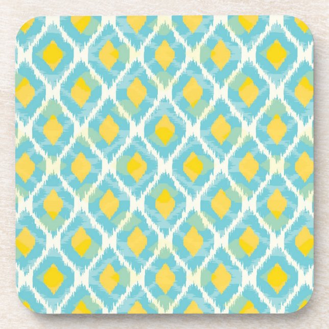 Dessous-de-verre Mode jaune bleue d'ikat tribal moderne (Devant)