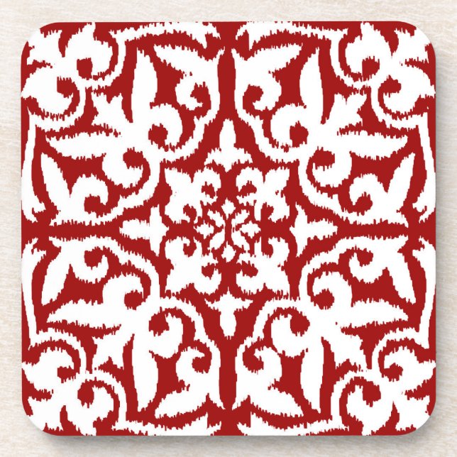 Dessous-de-verre Modèle damassé Ikat - Rouge foncé et blanc (Devant)