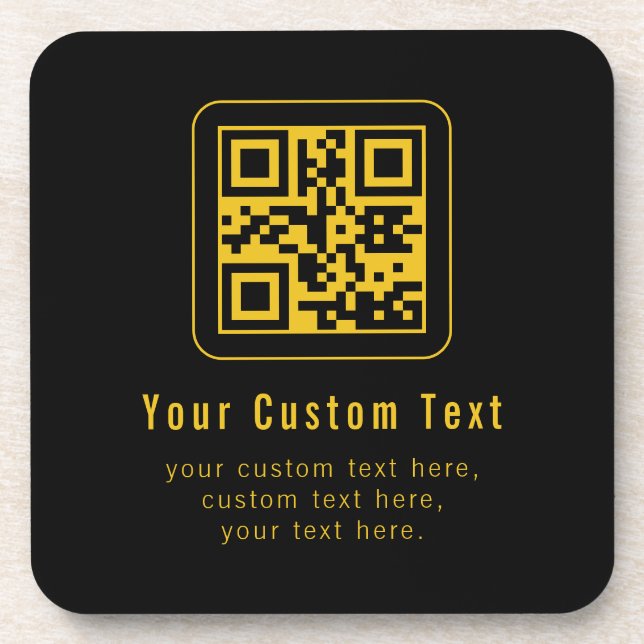 Dessous-de-verre Modèle de code QR et de texte modifiable | Noir et (Devant)