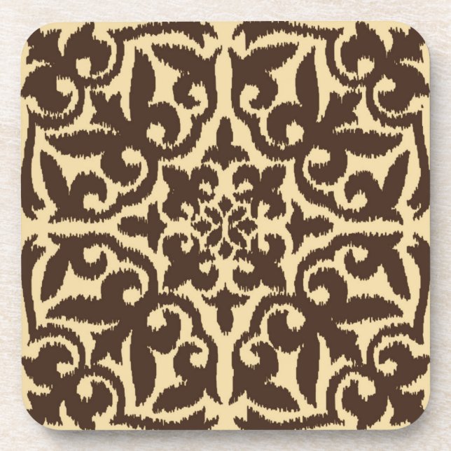 Dessous-de-verre Modèle de damas Ikat - Chocolat Brown et Tan (Devant)