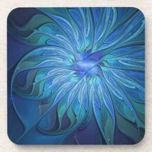 Dessous-de-verre Modèle fantaisie fleur bleue, art fractal abstrait