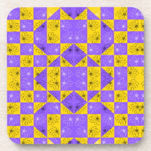 Dessous-de-verre Modèle floral moderne violet & doré Checkerboard