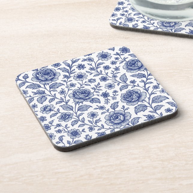 Dessous-de-verre Modèle Floral Royal Bleu Rose (Côté gauche)
