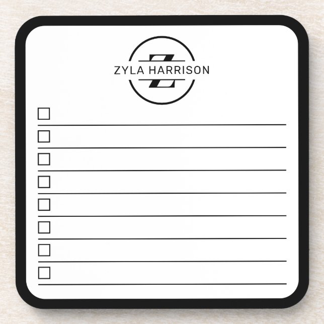 Dessous-de-verre Modern Black White Monogram Name To Do Whiteboard (Devant)