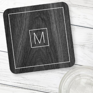 Dessous-de-verre Moderne élégant monogramme initial bois noir