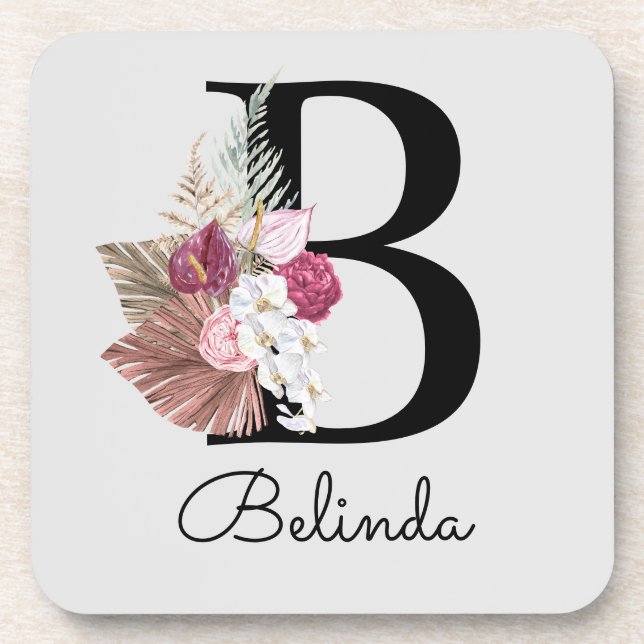 Dessous-de-verre Moderne Lettre B Initiale Rose Bohème Monogrammée (Devant)