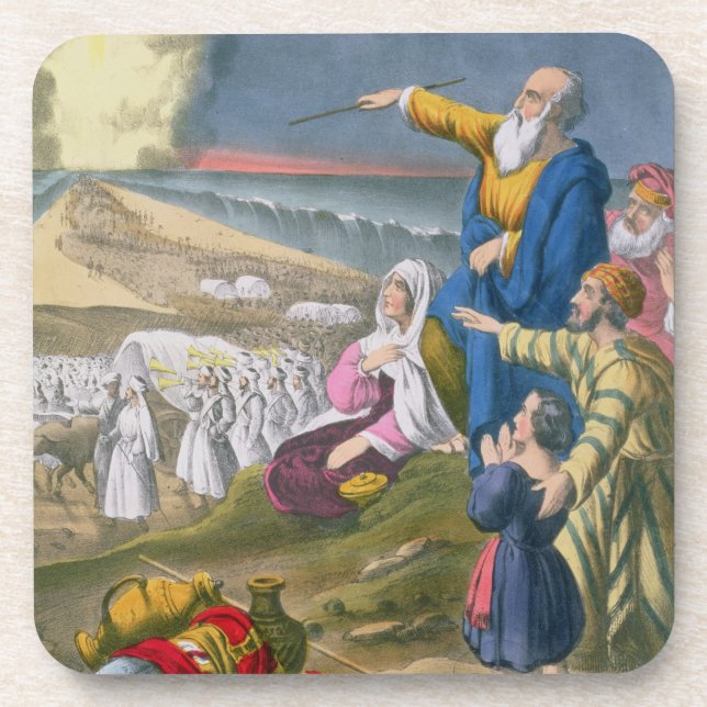 Dessous-de-verre Moïse séparant la Mer Rouge, d'une bible imprimée (Devant)