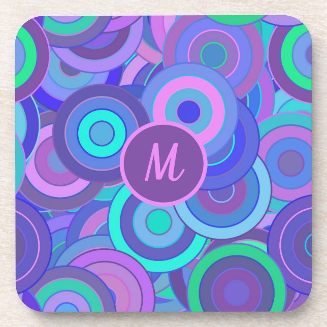 Dessous-de-verre Monogram Retro 60s Psychedelic Cercles Motif (Devant)
