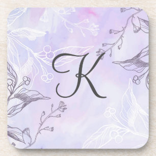 Dessous-de-verre Monogram Script White Gray Purple Floral