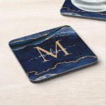 Dessous-de-verre monograme de la marine Blue Gold Agate Geode Glitt<br><div class="desc">Glam Moderne Marine Bleu Parties scintillant or étincelant Agate Géode pierre Élégante Feminine Monogramme Nom du script Dessous de verre</div>