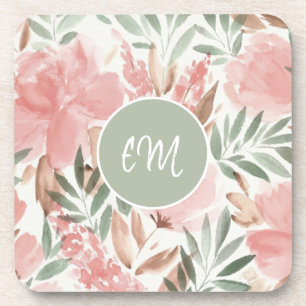 Dessous-de-verre Monogramme à motif floral aquarelle