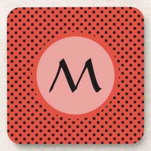 Dessous-de-verre Monogramme à points de polka orange rouge
