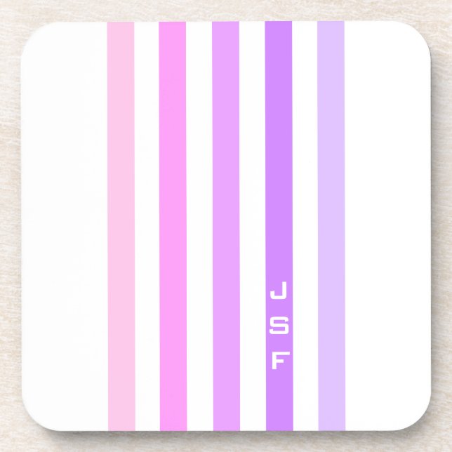 Dessous-de-verre Monogramme à rayures verticales rose et violet (Devant)