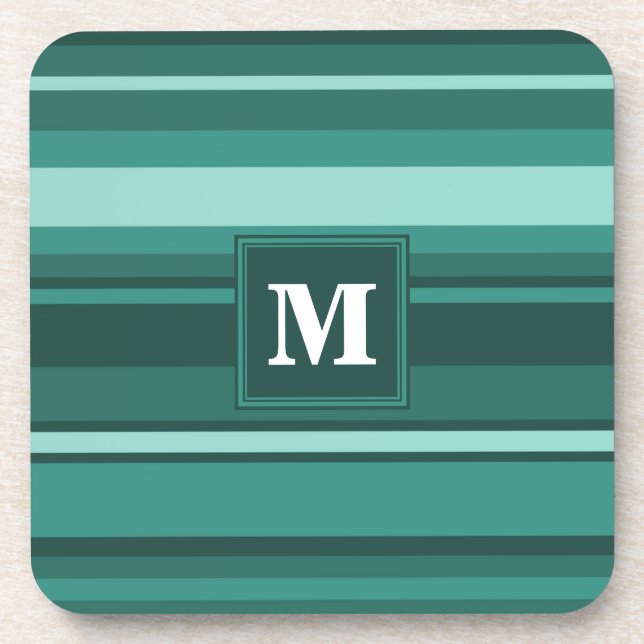 Dessous-de-verre Monogramme bandes turquoises (Devant)
