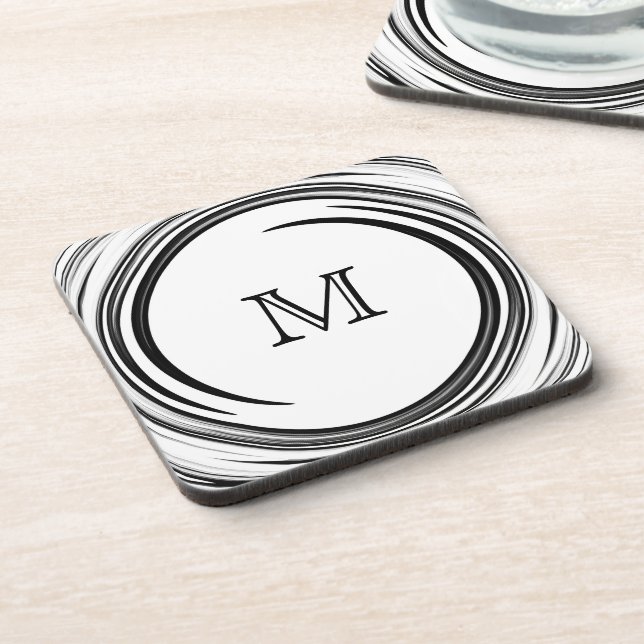 Dessous-de-verre Monogramme Black Swirl Art Abstrait (Côté gauche)