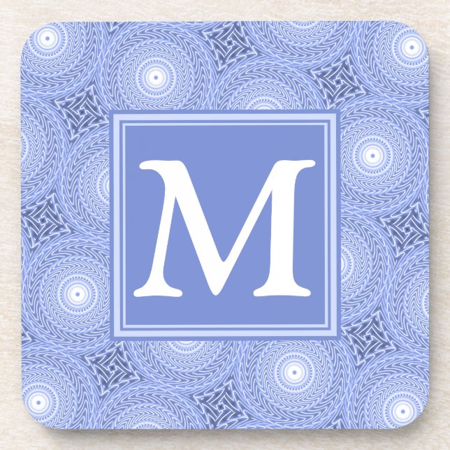 Dessous-de-verre Monogramme bleu cercles motif (Devant)