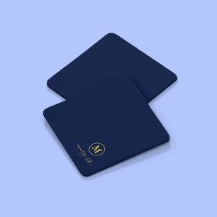 Dessous-de-verre Monogramme bleu marine et or