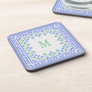 Dessous-de-verre Monogramme Blue Periwinkkts Floral Bordure Faux Li