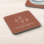Dessous-de-verre Monogramme Boho Terracotta Burnt Orange Mariage<br><div class="desc">Monogram Boho Floral Terracotta Burnt Orange Mariage Beverage Coaster. (Vecteur utilisé par pikisuperstar - Freepik)</div>