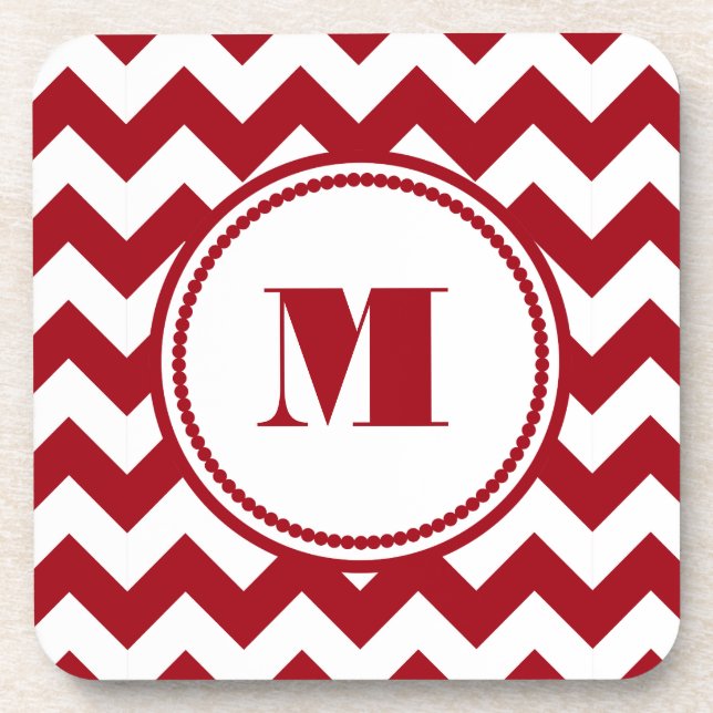 Dessous-de-verre Monogramme Chevron Rouge Moderne (Devant)