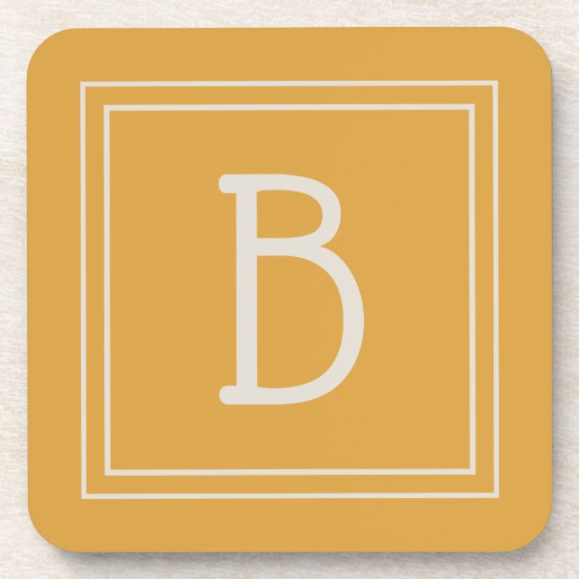 Dessous-de-verre Monogramme Chic Jaune Doré & Blanc Initiale (Devant)