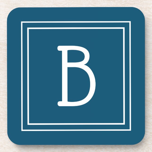 Dessous-de-verre Monogramme côtier bleu océan et blanc initial (Devant)