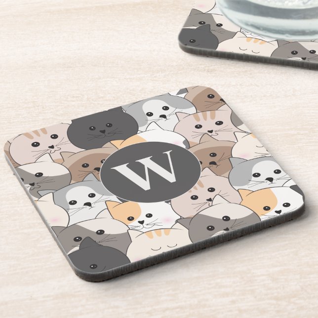 Dessous-de-verre Monogramme de chats caricaturés mignons (Créateur téléchargé)