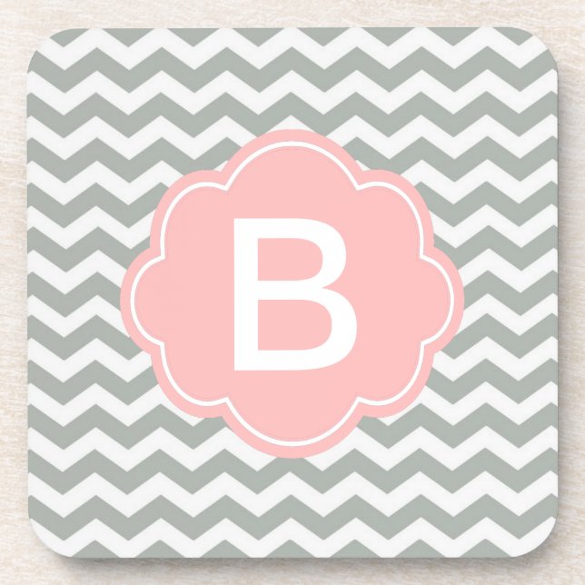 Dessous-de-verre Monogramme de chevron gris tendance, moderne et él (Devant)