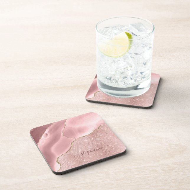 Dessous-de-verre Monogramme de glam étincelant rose pâle (Côté Droit)